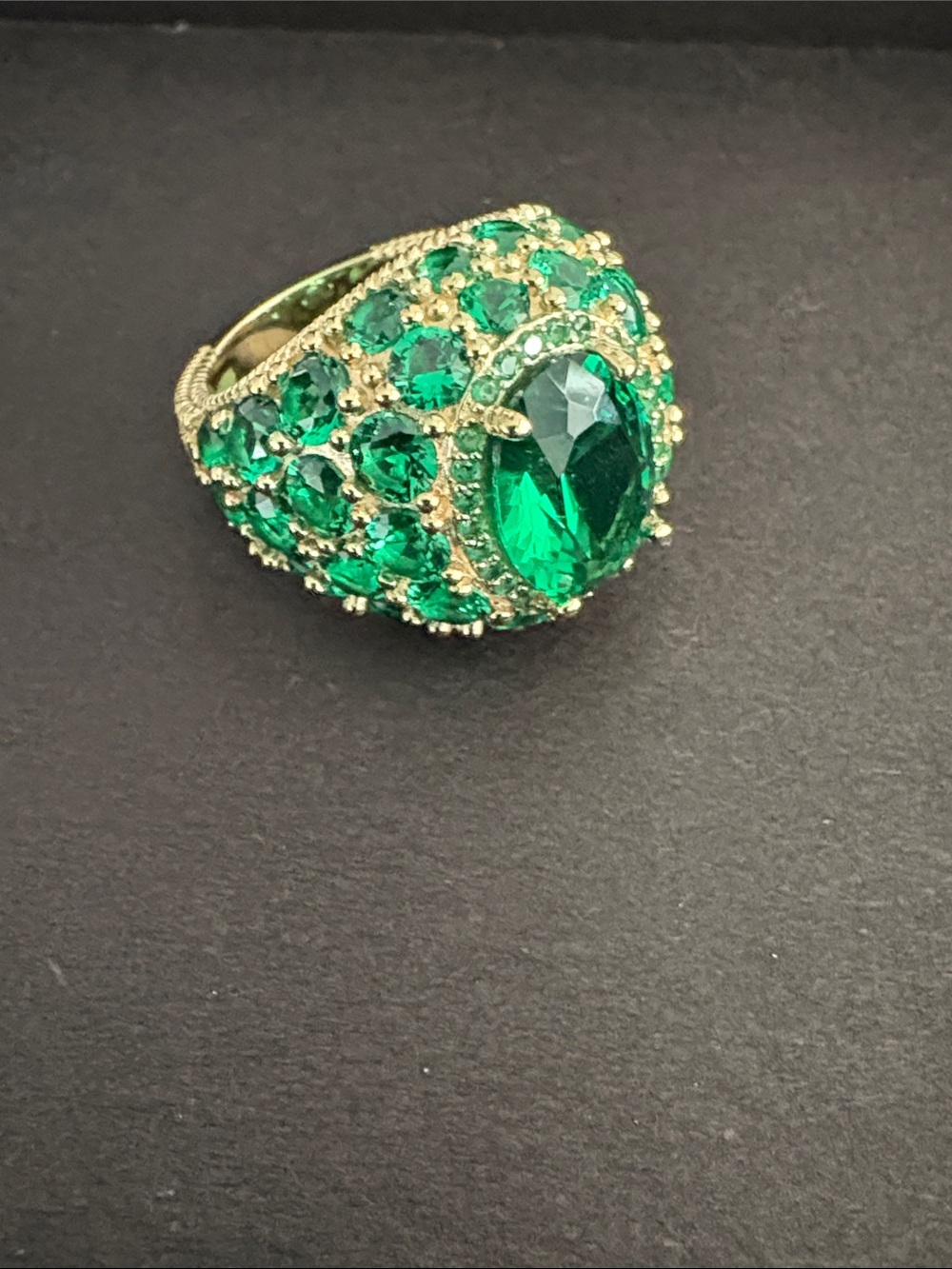 Judith Ripka simulated Emerald Green Crystal Statement Ring - Gold Tone
